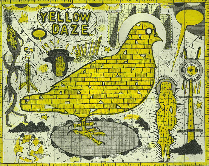 Tony Fitzpatrick yellow daze etching gallery publishing